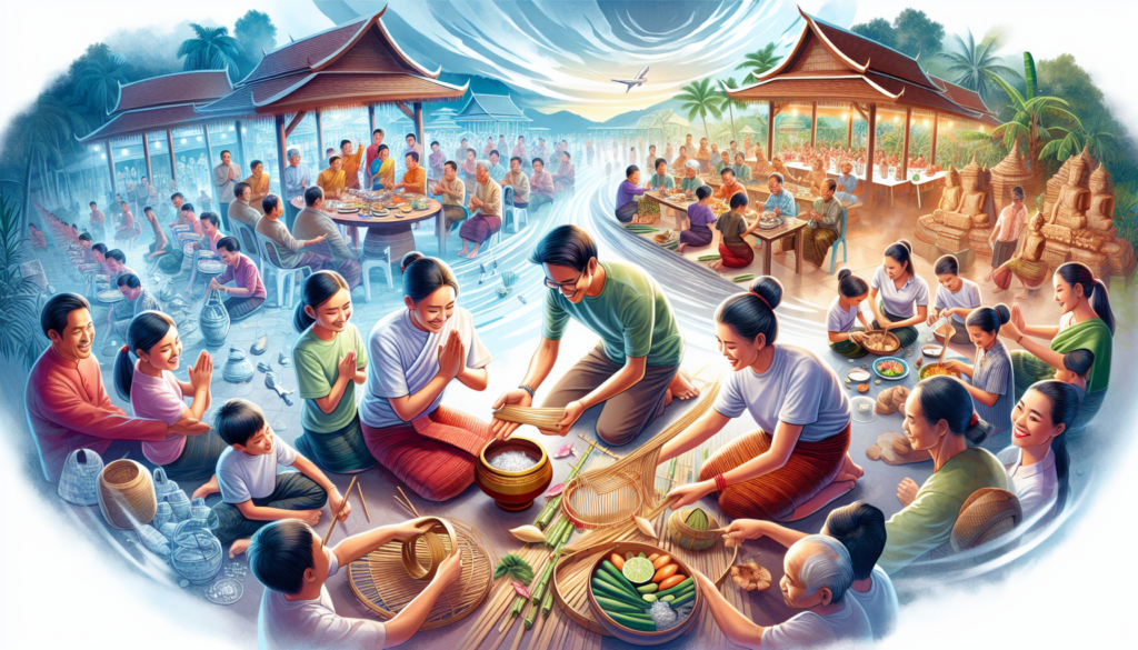 Portrait of people giving alms in Laos