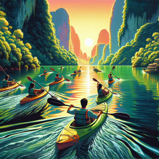 portrait of people kayaking on a river in Luang Praband Laos