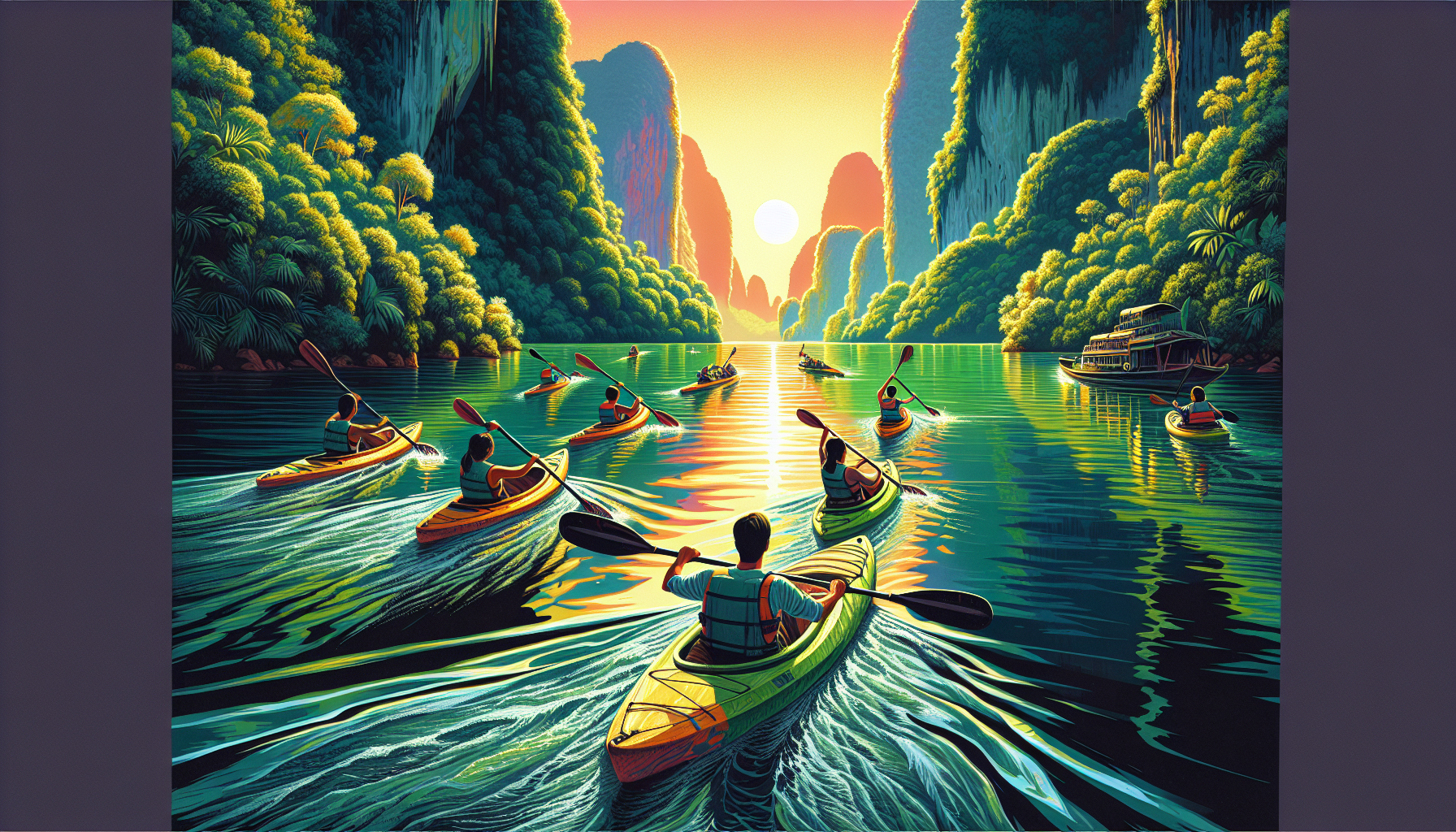 portrait of people kayaking on a river in Luang Praband Laos