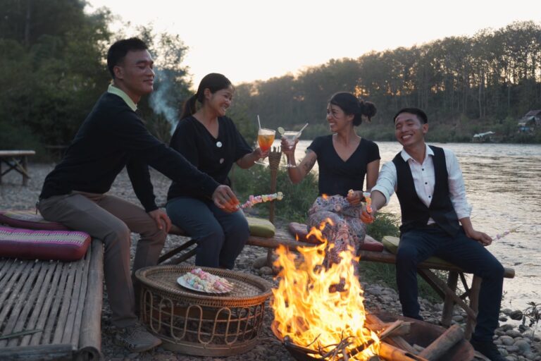 Barbecue on the beach by the Nam Khan River