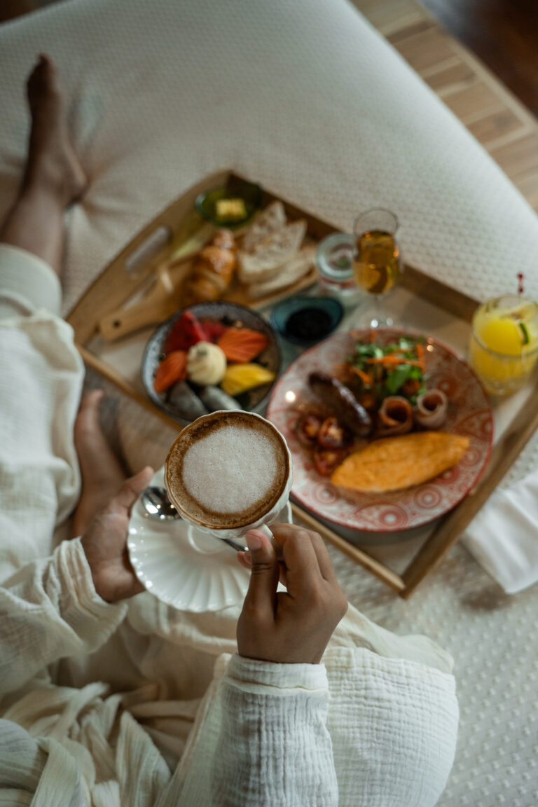 Enjoying the breakfast in Room