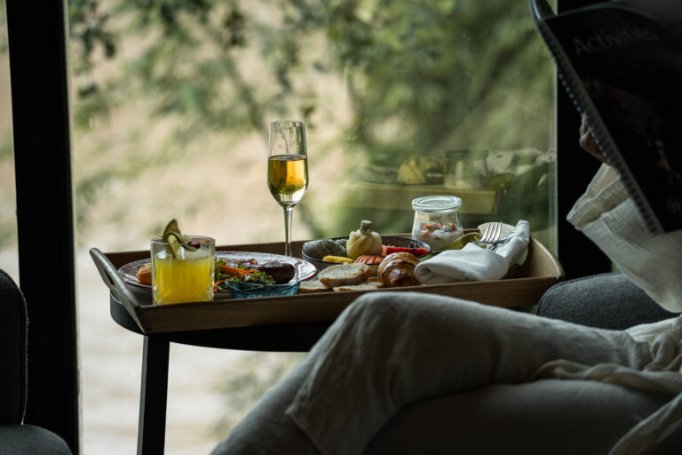 Enjoying the breakfast in Room